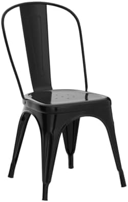 Nazhura Metal Dining Chair Farmhouse Tolix Style for Kitchen Dining Room Café Restaurant Bistro Patio  18 Inch  Stackable  Waterproof Indoor/Outdoor (Sets of 4) (Black)