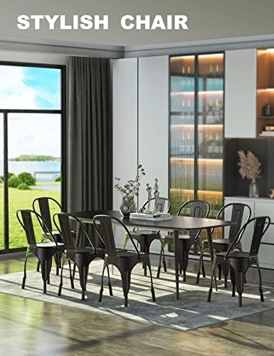 Nazhura Metal Dining Chair Farmhouse Tolix Style for Kitchen Dining Room Café Restaurant Bistro Patio  18 Inch  Stackable  Waterproof Indoor/Outdoor (Sets of 4) (Black)