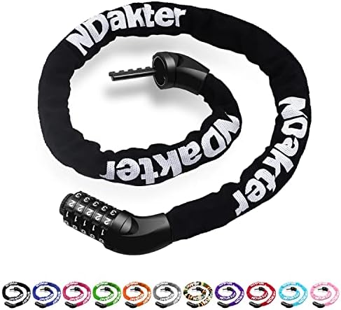 NDakter Bike Chain Lock  5 Digit Combination Heavy Duty Anti Theft Bicycle Chain Lock  3.2/4.27 Feet Long Security Resettable Bike Locks for Bike  Bicycle  Scooter  Motorcycle  Door  Gate  Fence