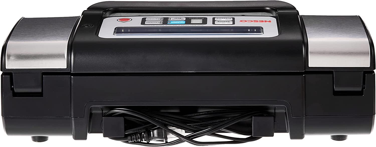 NESCO VS-12 Deluxe Food Vacuum Sealer Starter Kit with Vacuum Sealer Bags and Viewing Lid, Compact, Silver