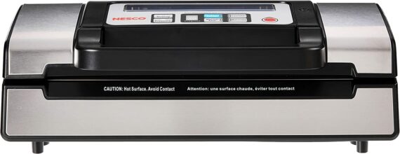 NESCO VS-12 Deluxe Food Vacuum Sealer Starter Kit with Vacuum Sealer Bags and Viewing Lid, Compact, Silver