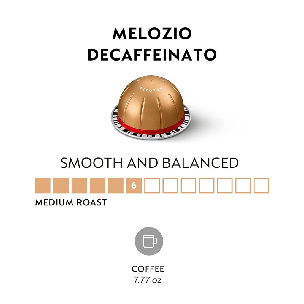 Nespresso Vertuo Melozio Decaffeinato Medium Roast Coffee Capsules, 30 Count, Compatible with Vertuo Machines