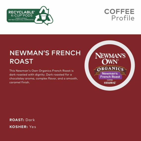 Newman's Own Organics French Roast Dark Coffee K-Cup Pods, 96 Count, USDA Organic, Keurig Compatible