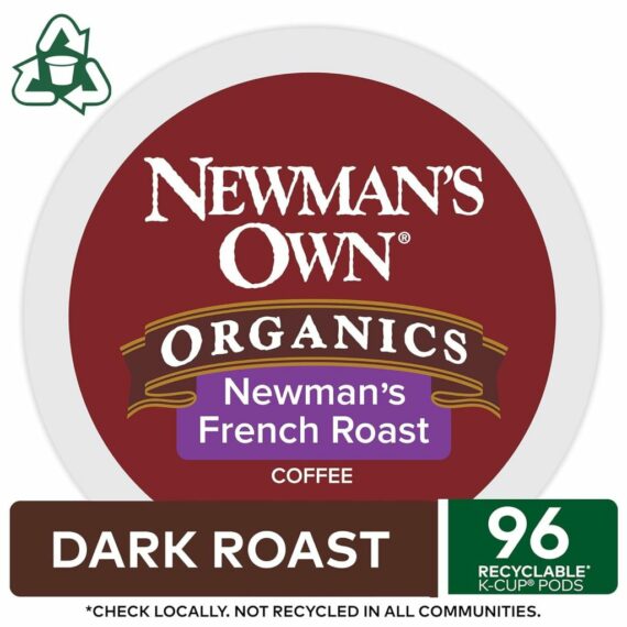 Newman's Own Organics French Roast Dark Coffee K-Cup Pods, 96 Count, USDA Organic, Keurig Compatible
