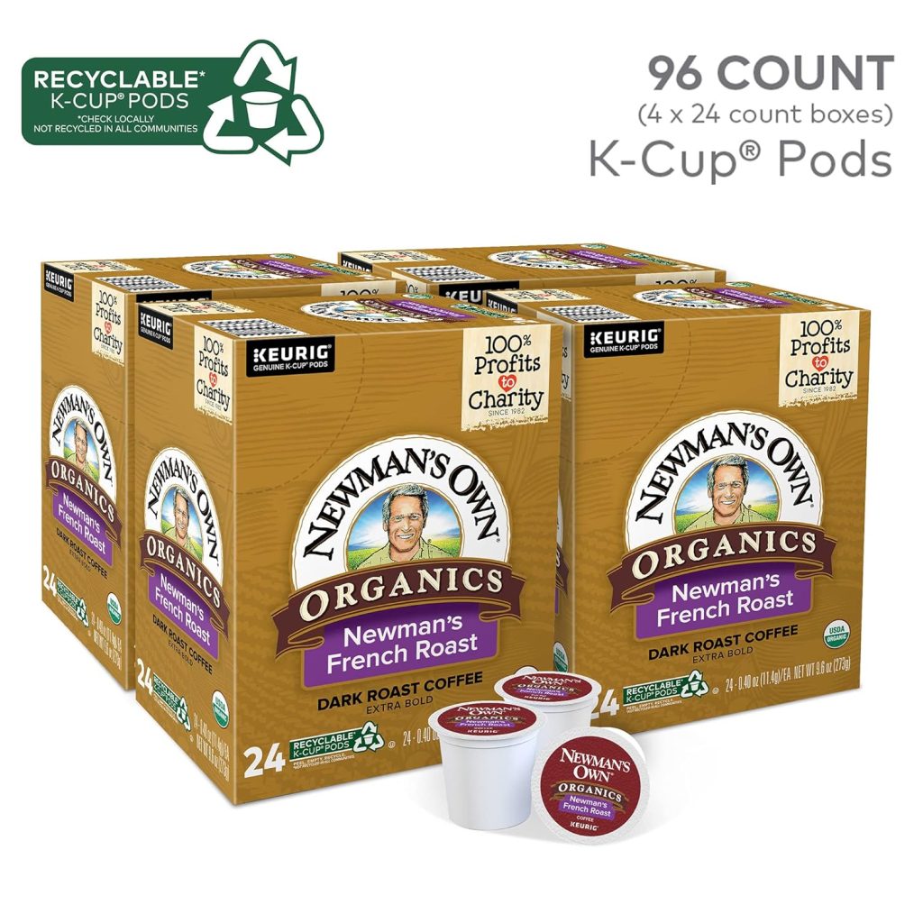 Newman's Own Organics French Roast Dark Coffee K-Cup Pods, 96 Count, USDA Organic, Keurig Compatible