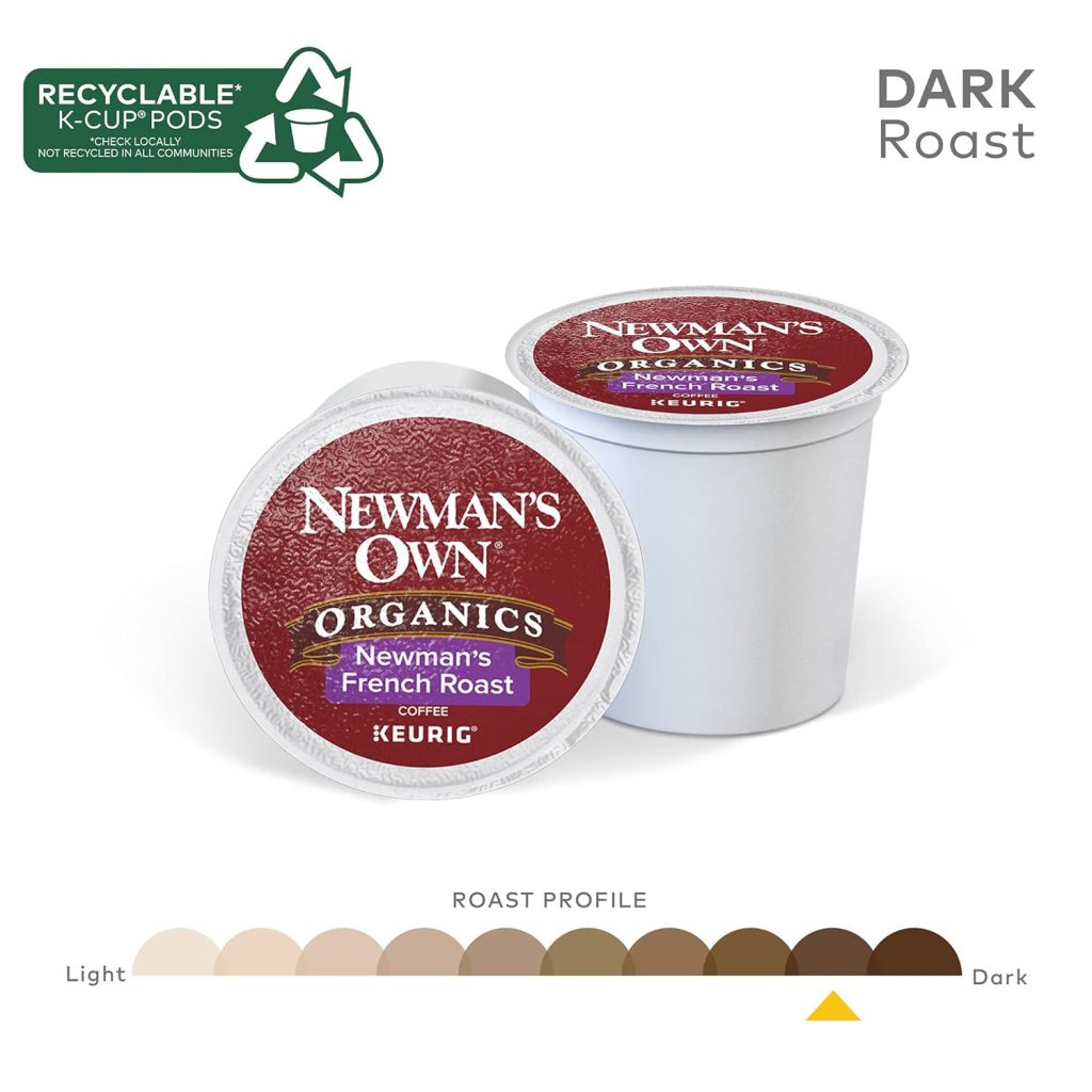 Newman's Own Organics French Roast Dark Coffee K-Cup Pods, 96 Count, USDA Organic, Keurig Compatible
