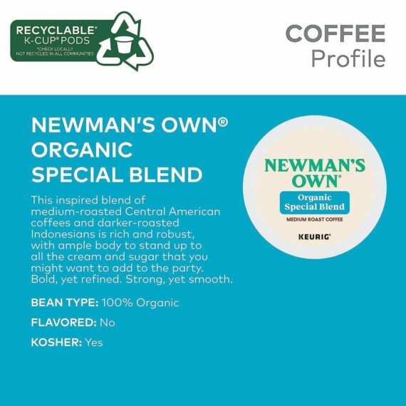 Newman's Own Organics Medium Roast Coffee K-Cup Pods, 96 Count, USDA Organic, Fair Trade Certified