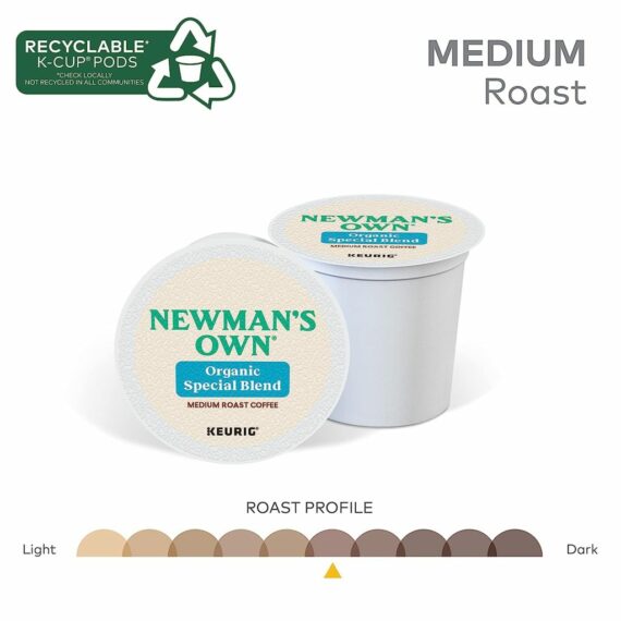 Newman's Own Organics Medium Roast Coffee K-Cup Pods, 96 Count, USDA Organic, Fair Trade Certified