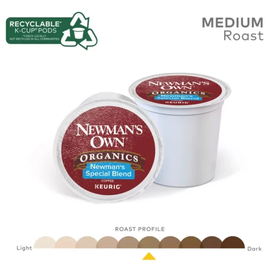 Newman's Own Organics Special Blend Coffee K-Cup Pods, 100 ct, USDA Organic, Fair Trade Certified