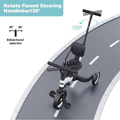 newyoo Toddler Bike  4 in 1 Tricycles for 1 2 3 Year Olds  Balance Bike  Birthday Gift and Toy for Boys and Girls  Kids Tricycle with Parent Steering Push Handle  Removable Pedals  White  TR007