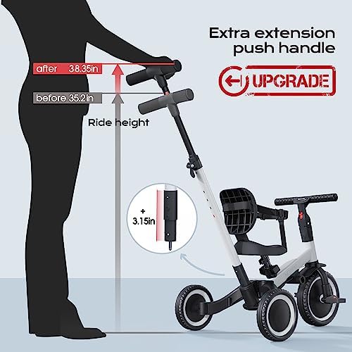 newyoo Toddler Bike  4 in 1 Tricycles for 1 2 3 Year Olds  Balance Bike  Birthday Gift and Toy for Boys and Girls  Kids Tricycle with Parent Steering Push Handle  Removable Pedals  White  TR007