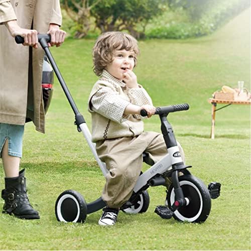 newyoo Toddler Bike  4 in 1 Tricycles for 1 2 3 Year Olds  Balance Bike  Birthday Gift and Toy for Boys and Girls  Kids Tricycle with Parent Steering Push Handle  Removable Pedals  White  TR007