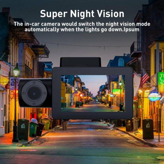 Nexpow DC305V 4K Triple Channel Dash Cam with 3" LCD, Front and Rear Cameras, 24-Hour Parking Mode