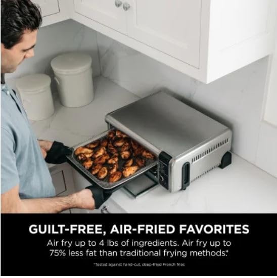 Ninja SP101 Digital Air Fry Countertop Oven with 8-in-1 Functionality  Flip Up & Away Capability for Storage Space  with Air Fry Basket  Wire Rack & Crumb Tray  Silver