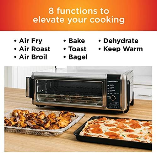 Ninja SP101 Digital Air Fry Countertop Oven with 8-in-1 Functionality  Flip Up & Away Capability for Storage Space  with Air Fry Basket  Wire Rack & Crumb Tray  Silver