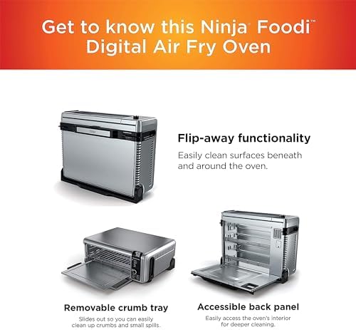 Ninja SP101 Digital Air Fry Countertop Oven with 8-in-1 Functionality  Flip Up & Away Capability for Storage Space  with Air Fry Basket  Wire Rack & Crumb Tray  Silver