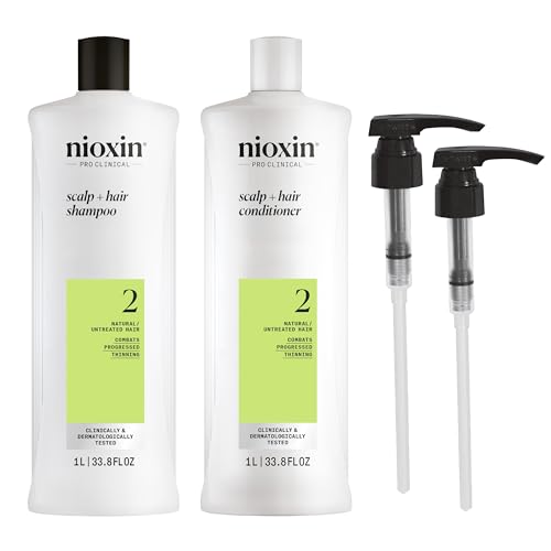 Nioxin System 2 Shampoo & Conditioner Prepack  Natural Treated Hair with Progressed Thinning  Pumps Included  33.8 fl oz (Packaging May Vary)