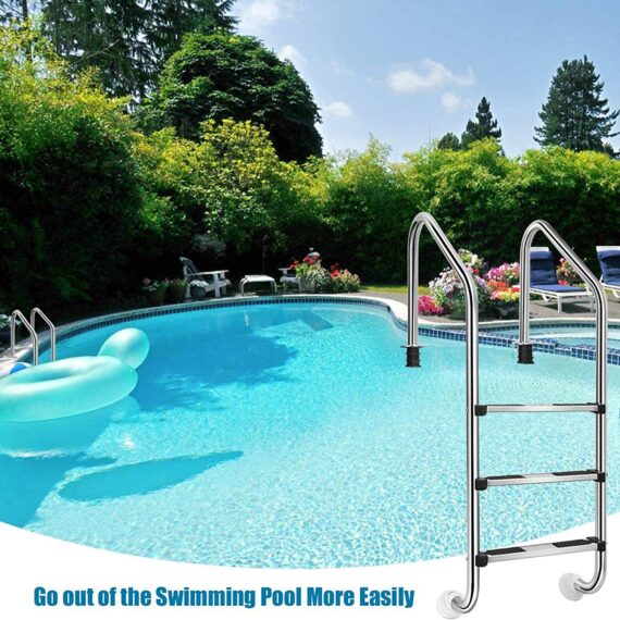 Non-Slip 3-StepStainless Steel In Ground Swimming Pool Ladder with Easy Mount Legs for Above Ground Pools