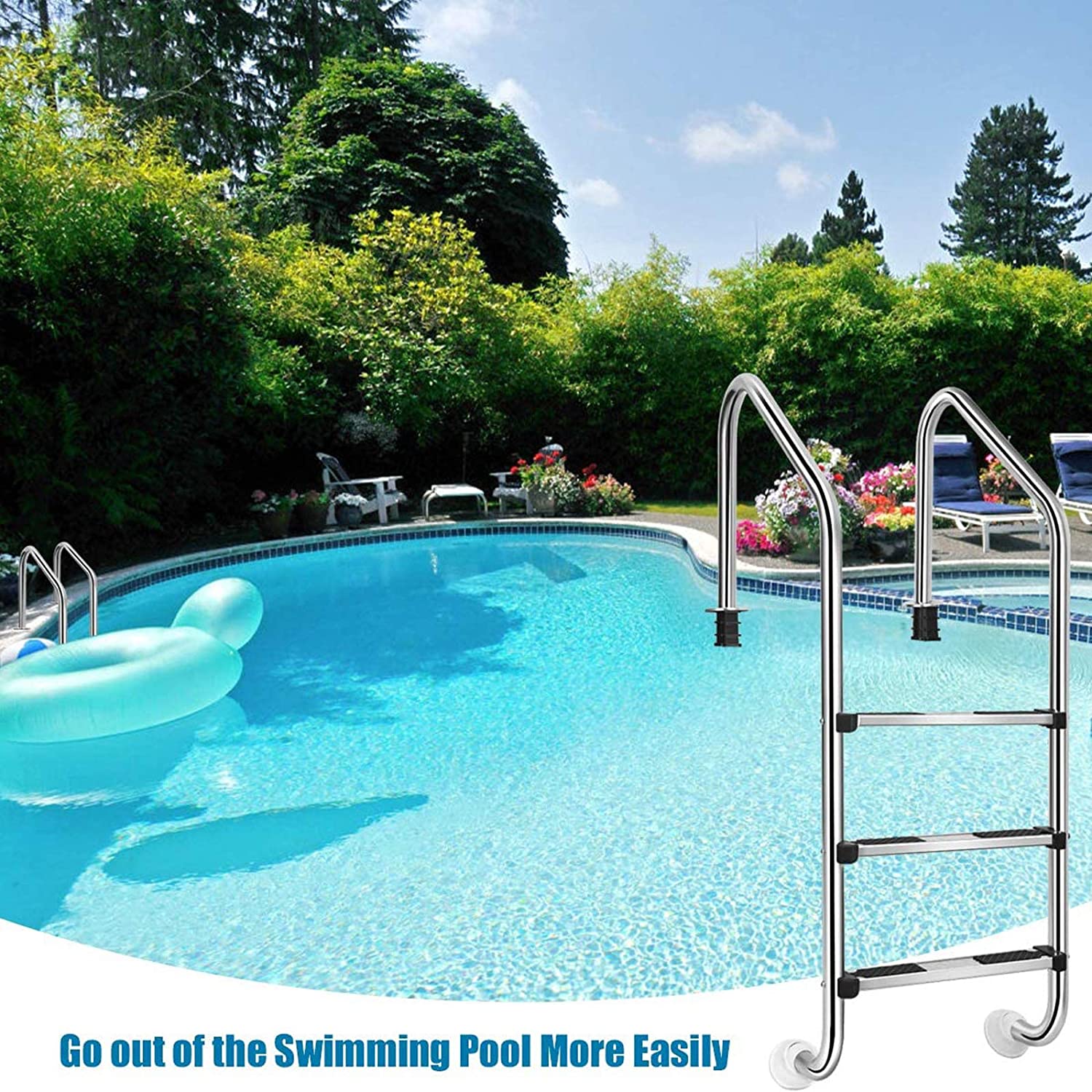 Non-Slip 3-StepStainless Steel In Ground Swimming Pool Ladder with Easy Mount Legs for Above Ground Pools
