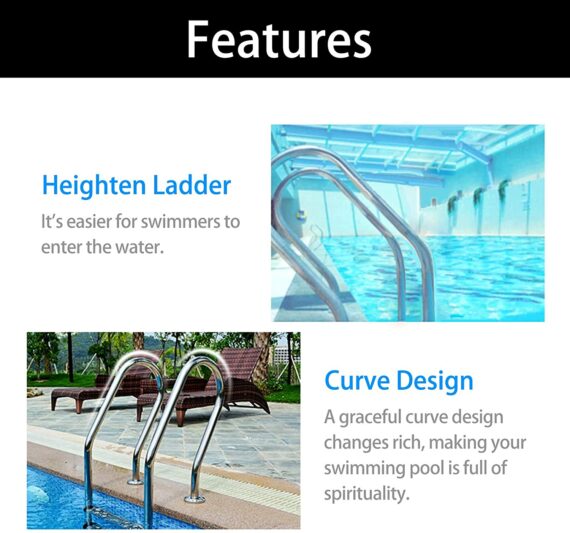 Non-Slip 3-StepStainless Steel In Ground Swimming Pool Ladder with Easy Mount Legs for Above Ground Pools