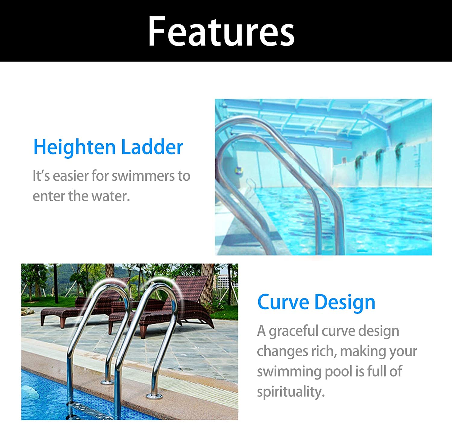 Non-Slip 3-StepStainless Steel In Ground Swimming Pool Ladder with Easy Mount Legs for Above Ground Pools