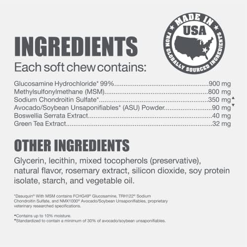 Nutramax Laboratories Dasuquin with MSM Joint Health Supplement for Large Dogs - With Glucosamine  MSM  Chondroitin  ASU  Boswellia Serrata Extract  and Green Tea Extract  150 Soft Chews