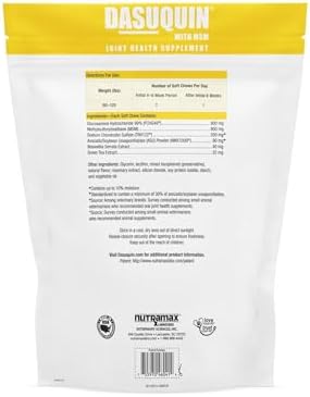 Nutramax Laboratories Dasuquin with MSM Joint Health Supplement for Large Dogs – With Glucosamine  MSM  Chondroitin  ASU  Boswellia Serrata Extract  and Green Tea Extract  150 Soft Chews