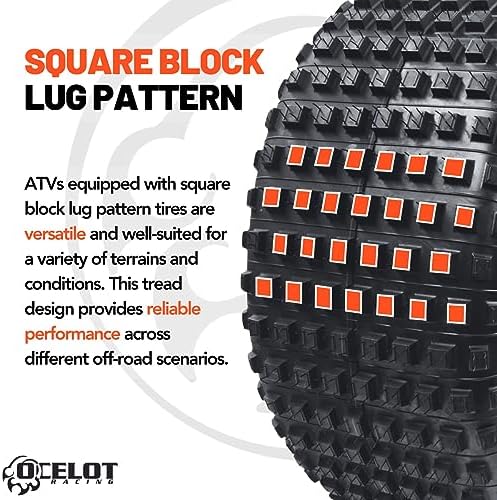 Ocelot 25x12x9 ATV/UTV Tire with Non-Directional Tread  Self-Cleaning Lug Design  Great Flotation - 25-Inch
