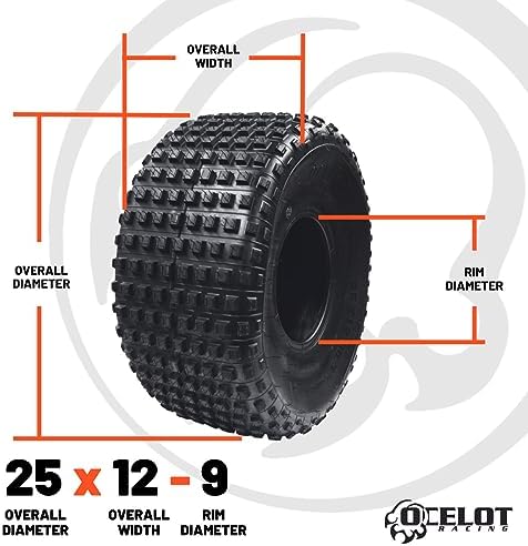Ocelot 25x12x9 ATV/UTV Tire with Non-Directional Tread  Self-Cleaning Lug Design  Great Flotation - 25-Inch