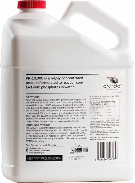Orenda Technologies PR-10000 Phosphate Remover, 1 Gallon - Concentrated Algae Prevention for Pools