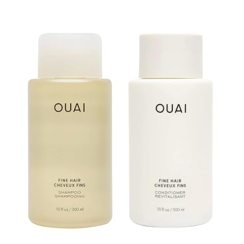 OUAI Fine Shampoo and Conditioner Set - Sulfate Free Shampoo and Conditioner for Fine Hair - Made with Keratin  Marshmallow Root  Shea Butter & Avocado Oil - Free of Parabens & Phthalates (10 Fl Oz)