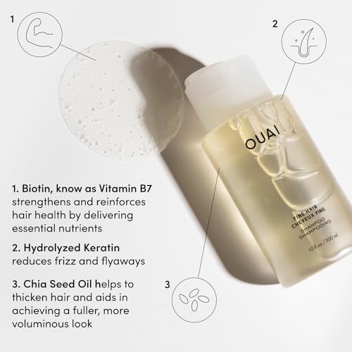 OUAI Fine Shampoo and Conditioner Set - Sulfate Free Shampoo and Conditioner for Fine Hair - Made with Keratin  Marshmallow Root  Shea Butter & Avocado Oil - Free of Parabens & Phthalates (10 Fl Oz)