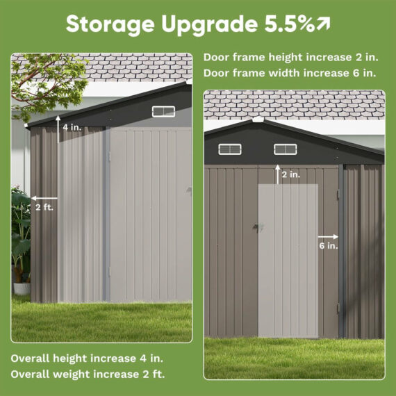 Patiowell 10x10 ft Metal Outdoor Storage Shed, Sloping Roof, Double Lockable Doors, Coffee Brown
