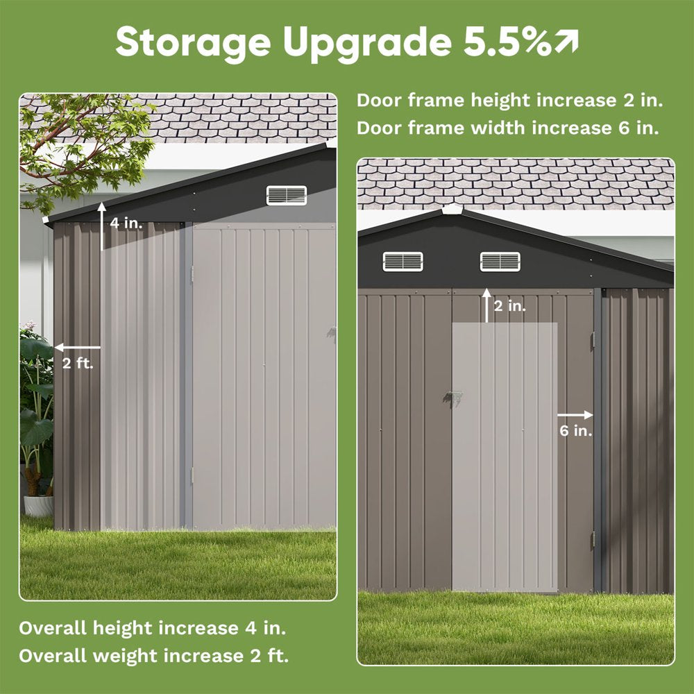 Patiowell 10x10 ft Metal Outdoor Storage Shed, Sloping Roof, Double Lockable Doors, Coffee Brown