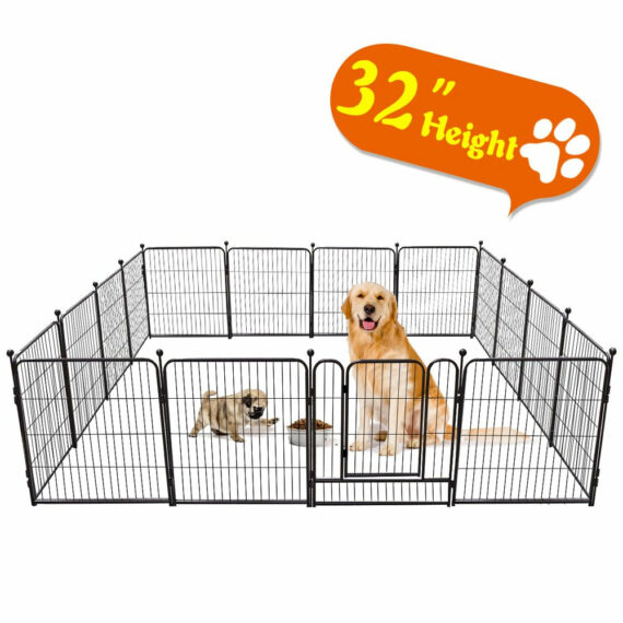 PawGiant Heavy Duty Metal Dog Playpen, 16 Panels, 32" Height, Indoor/Outdoor, Rust-Resistant, Portable Fence