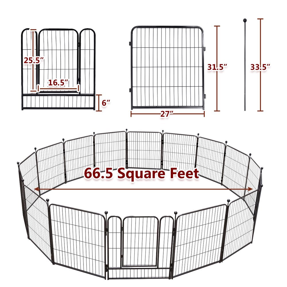 PawGiant Heavy Duty Metal Dog Playpen, 16 Panels, 32" Height, Indoor/Outdoor, Rust-Resistant, Portable Fence