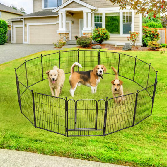 PawGiant Heavy Duty Metal Dog Playpen, 16 Panels, 32" Height, Indoor/Outdoor, Rust-Resistant, Portable Fence