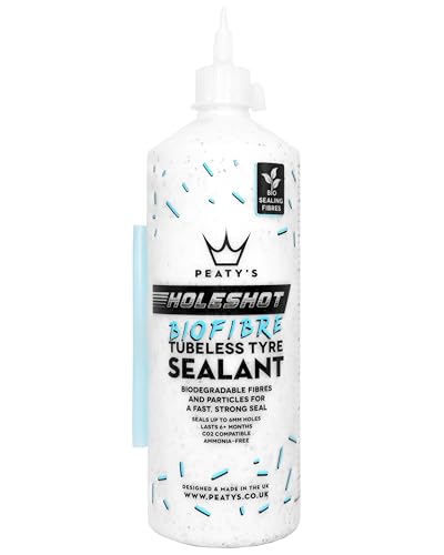 Peaty's Holeshot Biofibre Tubeless TIre Sealant  Fast Acting Puncture Repair  Seals up to 6mm Holes for MTB  Road and Gravel Bikes  uses Biodegradable Sealing Fibres  1 Liter
