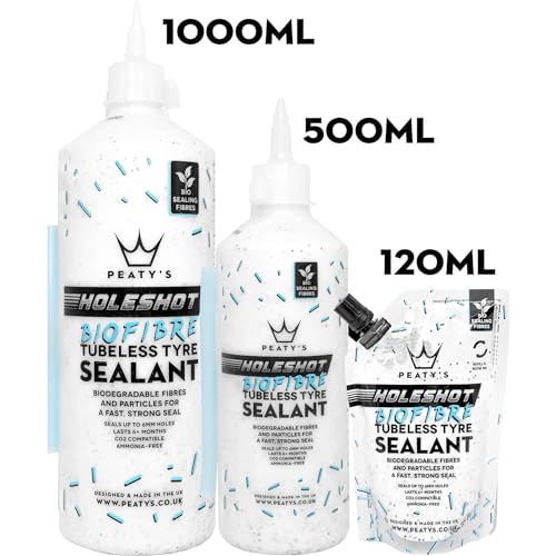 Peaty's Holeshot Biofibre Tubeless TIre Sealant Fast Acting Puncture Repair Seals up to 6mm Holes for MTB Road and Gravel Bikes uses Biodegradable Sealing Fibres 1 Liter