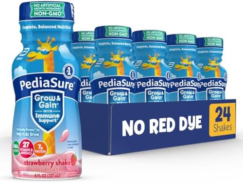 PediaSure Grow & Gain With Immune Support  Kids Protein Shake  27 Minerals & Vitamins for Kids  7g Protein  Helps Kids Catch Up On Growth  Non-GMO  Gluten-Free  Strawberry  8-fl-oz Bottle  Pack of 24