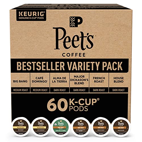 Peet's Coffee  Bestseller's Variety Pack - Major Dickason's  Big Bang  French Roast  Café Domingo  Organic Alma De La Tierra  House Blend 60 Count (6 Boxes of 10 K-Cup Pods)