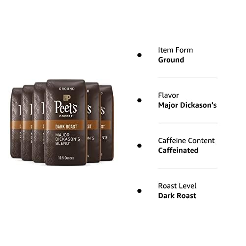 Peet's Coffee  Dark Roast Ground Coffee - Major Dickason's Blend 63 Ounces 10.5 Ounce (Pack of 6)