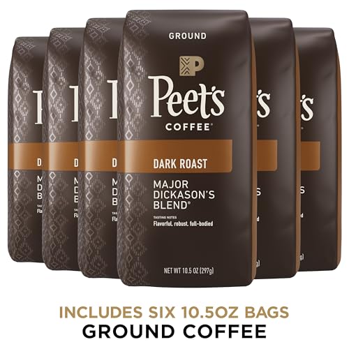 Peet’s Coffee  Dark Roast Ground Coffee – Major Dickason’s Blend 63 Ounces 10.5 Ounce (Pack of 6)