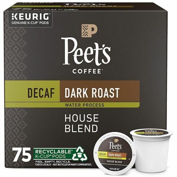 Peet's Coffee Decaf Dark Roast K-Cup Pods, House Blend, 75 Count - Rich Flavor, Keurig Compatible