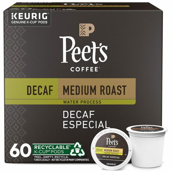 Peet's Coffee Decaf Especial Medium Roast K-Cup Pods, 60 Count, Compatible with Keurig Brewers