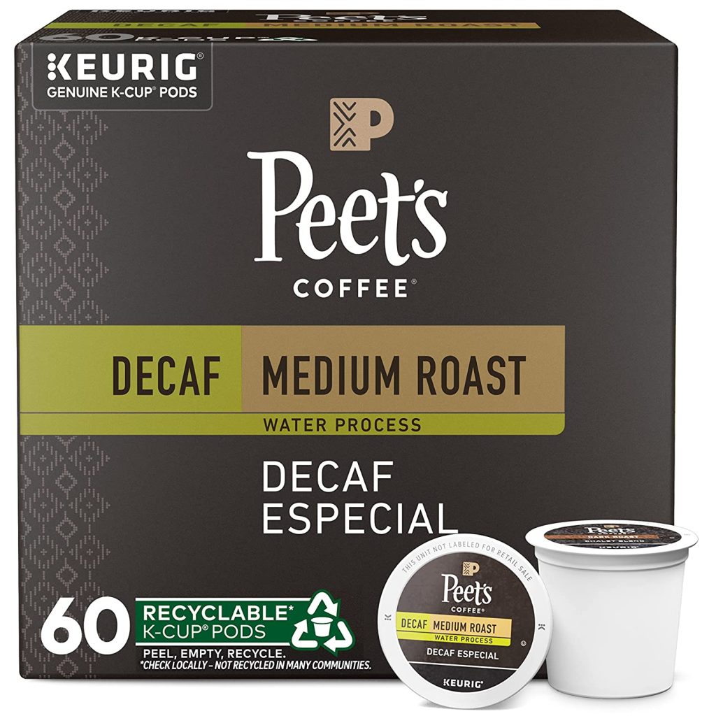 Peet's Coffee Decaf Especial Medium Roast K-Cup Pods, 60 Count, Compatible with Keurig Brewers