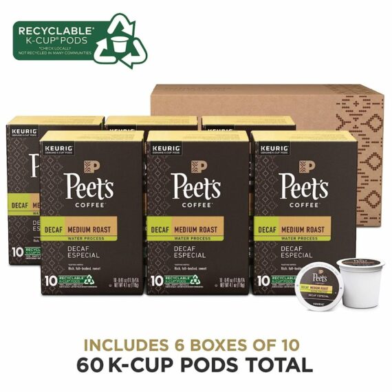 Peet's Coffee Decaf Especial Medium Roast K-Cup Pods, 60 Count, Compatible with Keurig Brewers