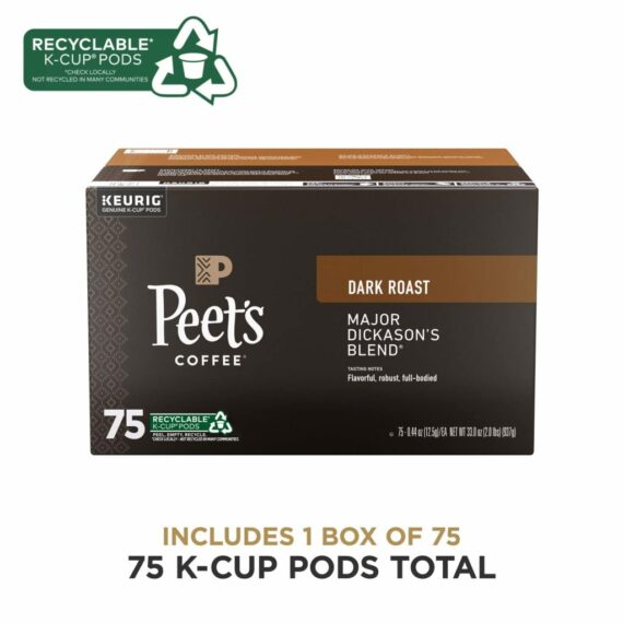 Peet's Coffee Major Dickason's Blend Dark Roast K-Cup Pods, 75 Count, Compatible with Keurig Brewers
