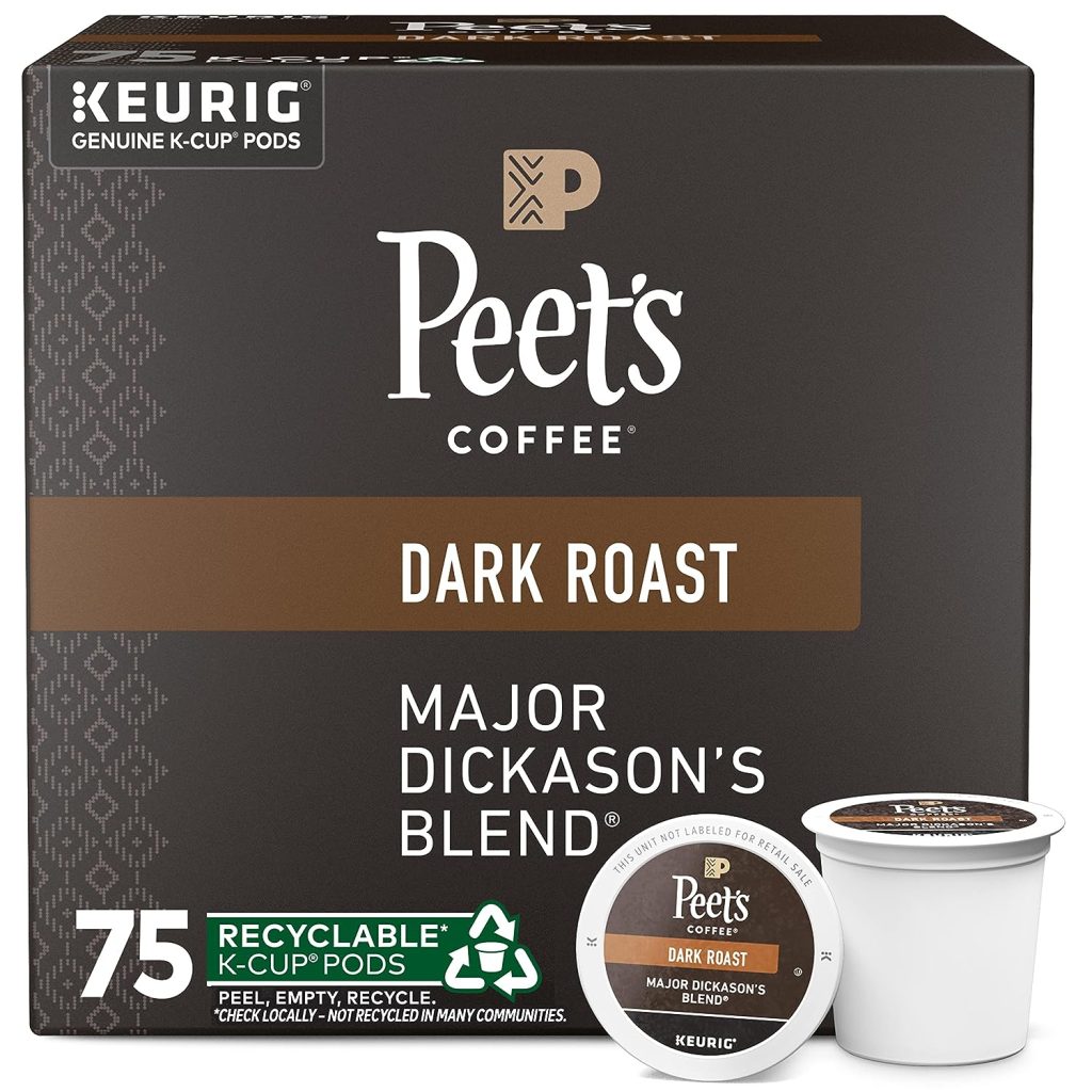 Peet's Coffee Major Dickason's Blend Dark Roast K-Cup Pods, 75 Count, Compatible with Keurig Brewers