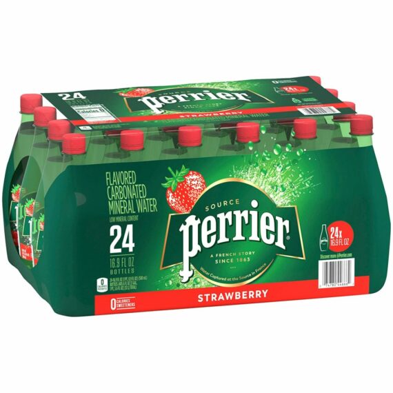 Perrier Strawberry Flavored Sparkling Water, 16.9 FL OZ Bottles, 24 Pack, Zero Calories
